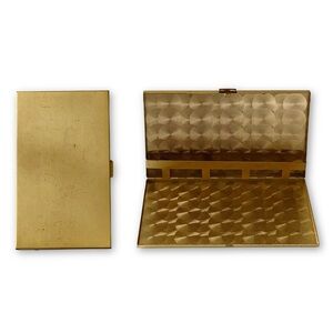 Antique Mid Century Guilloché Interior Gold Tone Cigarette Metal Tin Case